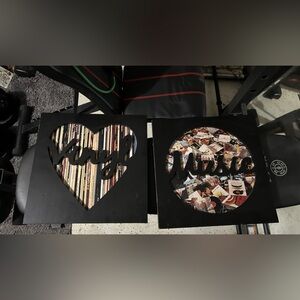 Music Theme Black Wood Wall Decor Plaques Heart & Circle Vinyl Cut-Out Design